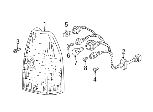 2001 Acura MDX Bulbs Lamp Unit, Passenger Side Tail Diagram for 33501-S3V-A02