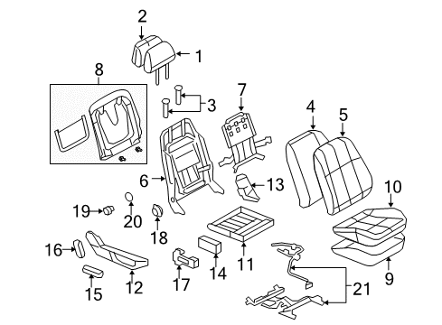 2008 Pontiac G8 Front Seat Components Cushion Frame Diagram for 92194789