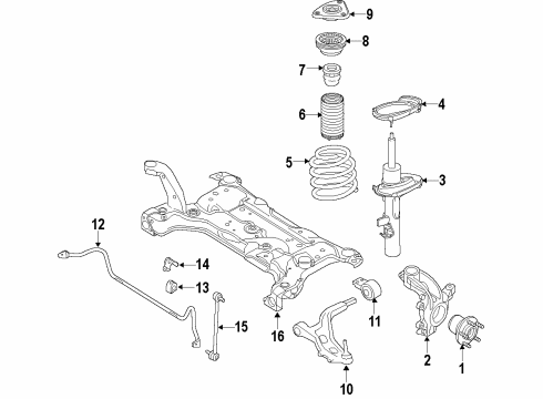 2016 Ford Transit Connect Front Suspension Components, Lower Control Arm, Stabilizer Bar Strut Diagram for DV6Z-18124-AC