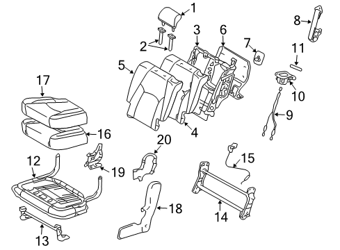 2007 Lexus RX400h Rear Seat Components Cushion Frame Diagram for 71660-48040