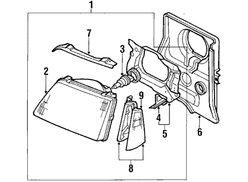 1988 Chevrolet Sprint Headlamps Lens, Corner Lamp Diagram for 96055715