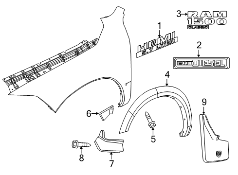 2019 Ram 1500 Classic Exterior Trim - Fender NAMEPLATE-Front Fender Diagram for 68149700AB