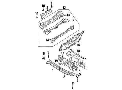 1999 Kia Sephia Cowl Cap Nut-FLANGE Diagram for 0K95A68615