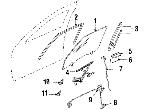 1989 Nissan Stanza Front Door Glass & Hardware Regulator Door Window LH Diagram for 80701-21R00