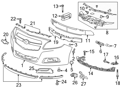 2013 Chevrolet Malibu Front Bumper Bumper Cover Diagram for 22883320