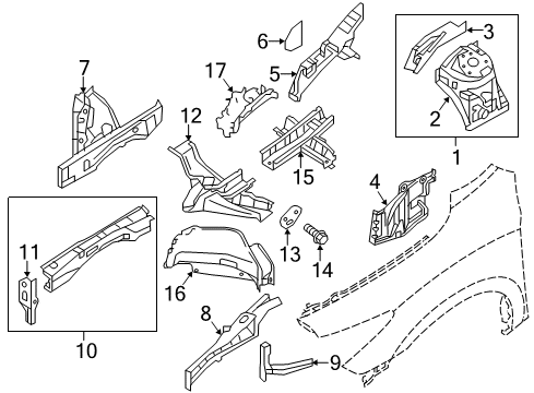 2014 Infiniti QX60 Structural Components & Rails Bolt Diagram for 01125-N0111