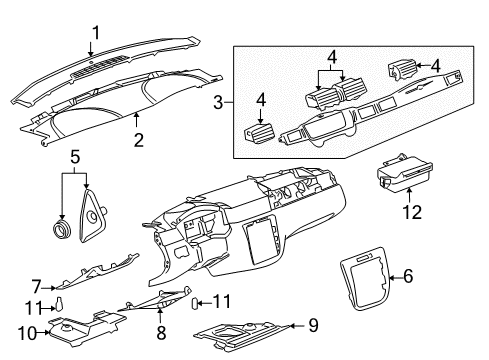 2016 Chevrolet Impala Limited Cluster & Switches, Instrument Panel Upper Trim Panel Diagram for 22761772