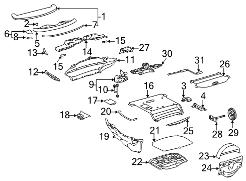 2008 Lexus SC430 Convertible Top Plate, Rear Floor Finish Diagram for 58387-24020-B0