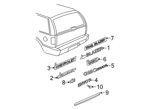 2000 GMC Jimmy Exterior Trim - Tail Gate Molding Kit, End Gate Lower Diagram for 88935310