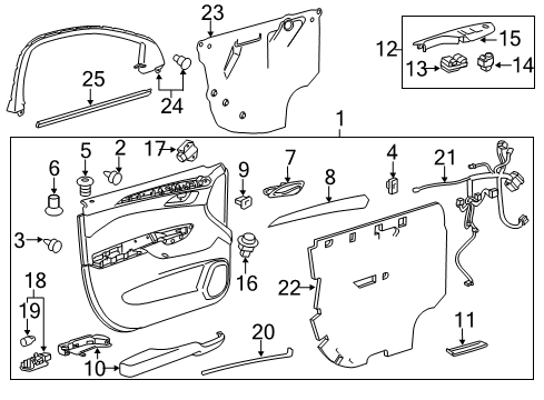 2011 Cadillac SRX Interior Trim - Front Door Trim Molding Diagram for 20810889