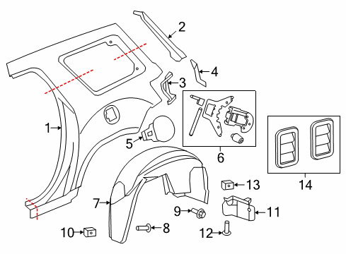 2008 GMC Acadia Quarter Panel & Components Panel-Back Body Pillar Outer Upper Diagram for 25844740