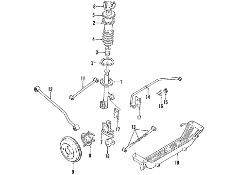 1990 Geo Storm Rear Suspension Components, Stabilizer Bar Stud, Front Wheel Diagram for 94471386