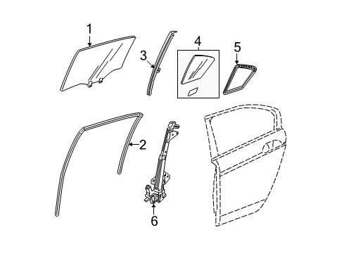 2008 Honda Accord Rear Door Sash, L. RR. Door Quarter Diagram for 72771-TA0-A01