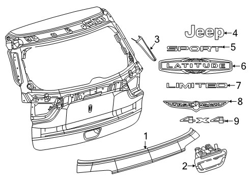 2018 Jeep Compass Exterior Trim - Lift Gate APPLIQUE-D Pillar Diagram for 5UP29DX8AC