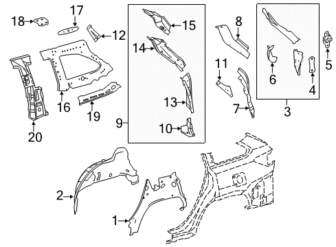 2019 Toyota Highlander Inner Structure - Quarter Panel Inner Reinforcement Diagram for 61081-0E030