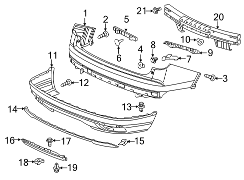 2017 Honda Pilot Rear Bumper Garnish, RR. Bumper Face Skid Diagram for 71510-TG7-B00