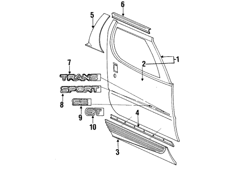 1993 Pontiac Trans Sport Door & Components Mirror Asm-Outside Rear View *Black Diagram for 10256683