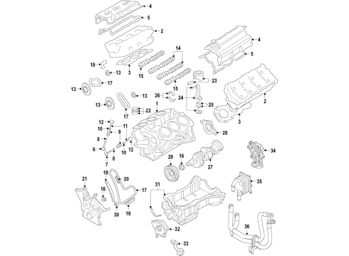 2013 Ford Police Interceptor Sedan Engine Parts, Mounts, Cylinder Head & Valves, Camshaft & Timing, Variable Valve Timing, Oil Cooler, Oil Pan, Oil Pump, Adapter Housing, Crankshaft & Bearings, Pistons, Rings & Bearings Bearings Diagram for AT4Z-6333-G