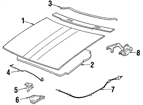 1986 Cadillac Cimarron Hood & Components Safety Catch Diagram for 1628542