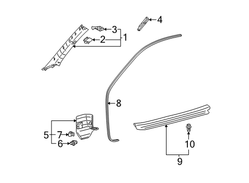 2008 Toyota Solara Interior Trim - Pillars, Rocker & Floor Weatherstrip On Body Diagram for 62312-06070-A0