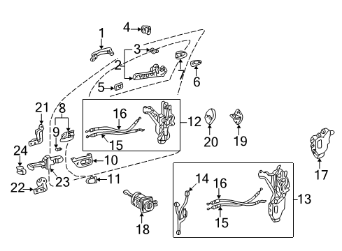 2001 Lexus LS430 Front Door Cover Assy, Door Outside Handle Diagram for 69250-50011-J0