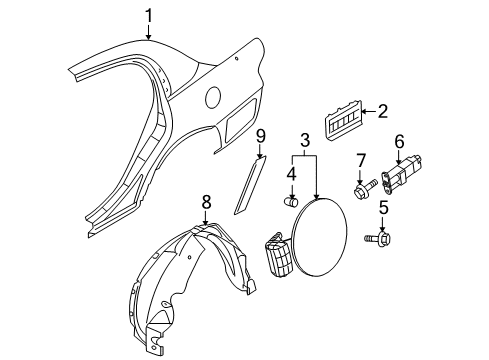 2005 Kia Amanti Quarter Panel & Components, Exterior Trim Guard-Rear Wheel, LH Diagram for 868213F000