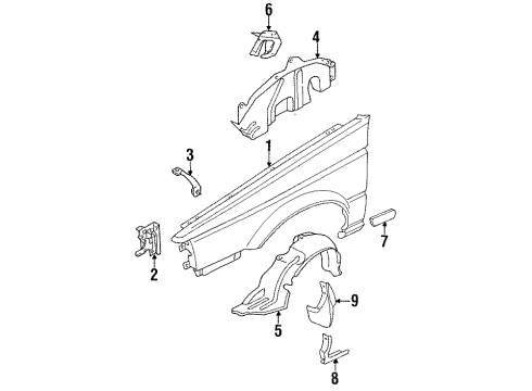 1988 Nissan Sentra Fender & Components, Exterior Trim Protector-Front Fender RH Diagram for 63842-50A00