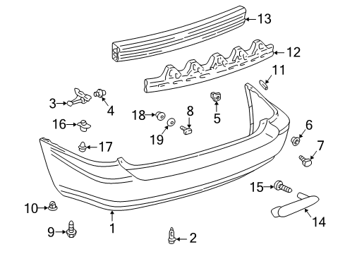 2002 Lexus RX300 Rear Bumper End Cover Guide Diagram for 52187-16070