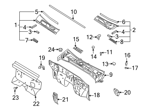 2000 Nissan Xterra Cowl Dash-Lower Diagram for 67300-7Z030