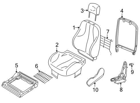 2003 Pontiac Sunfire Front Seat Components Seat Back Frame Diagram for 12531234