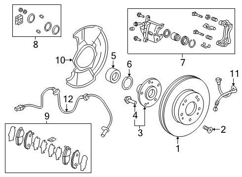 2020 Honda Insight Anti-Lock Brakes Front Caliper Sub-Assembly Diagram for 45019-TXM-A01