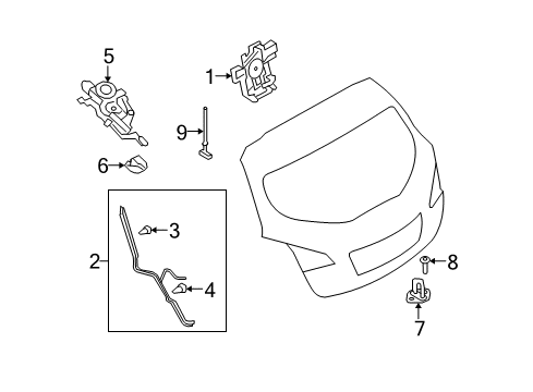 2010 Nissan Murano Lift Gate Clip Diagram for 90807-1AA0A