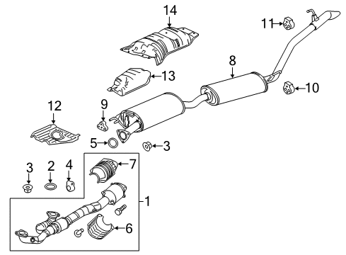 2016 Honda Pilot Exhaust Components Muffler, Exhuast Diagram for 18307-TG7-A01