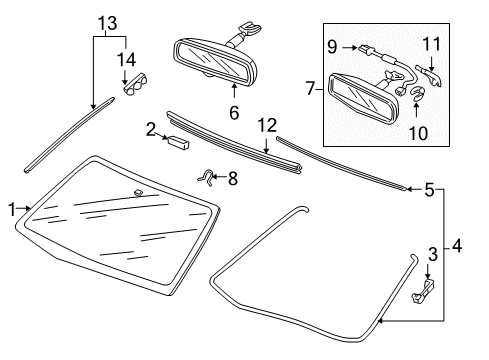 2009 Honda Odyssey Windshield Glass, Reveal Moldings Mirror Assembly, Rearview (Day/Night) Diagram for 76400-SEA-305