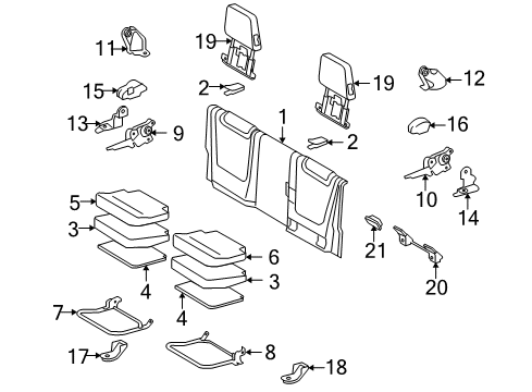 Diagram for 2009 Toyota Tacoma Rear Seat Components 