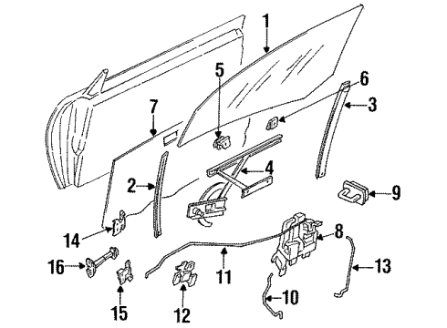 1992 Nissan NX Door Glass & Hardware, Lock & Hardware Regulator Assy-Door Window, LH Diagram for 80721-62Y10