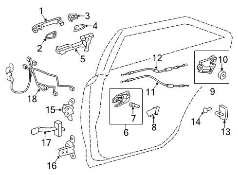 2013 Toyota Avalon Rear Door Handle Base Diagram for 69204-07010