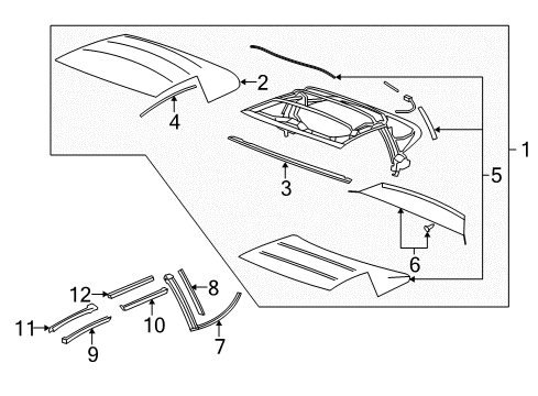 2008 Chevrolet Corvette Top Cover & Components Upper Weatherstrip Retainer Diagram for 89023796