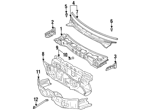 1996 Toyota Paseo Cowl Insulator Assy, Dash Panel Diagram for 55210-16190