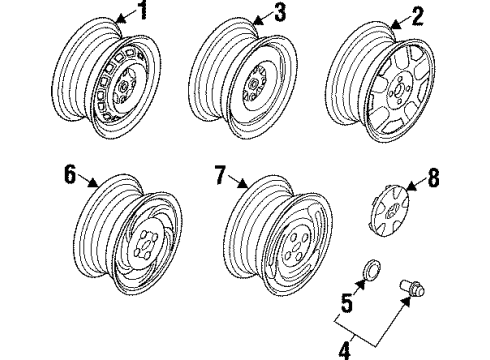 1996 Hyundai Elantra Wheels, Covers & Trim Aluminium Wheel Hub Cap Assembly Diagram for 52960-27610