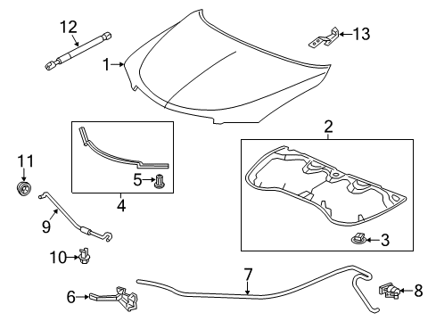 2013 Acura RDX Hood & Components Wire Assembly, Hood Diagram for 74130-TX4-A02