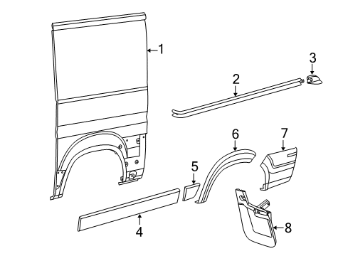 2015 Ram ProMaster 1500 Side Panel & Components, Exterior Trim Molding-Body Side Diagram for 1ZT42LAHAA