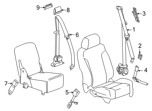 2015 GMC Sierra 1500 Front Seat Belts Belt & Retractor Cover Diagram for 23101020