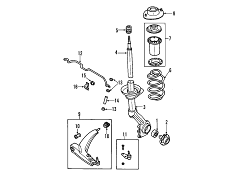 2001 Daewoo Lanos Front Suspension Components, Lower Control Arm, Stabilizer Bar Spacer Tube-Stabilizer To Control Arm Diagram for 11087513