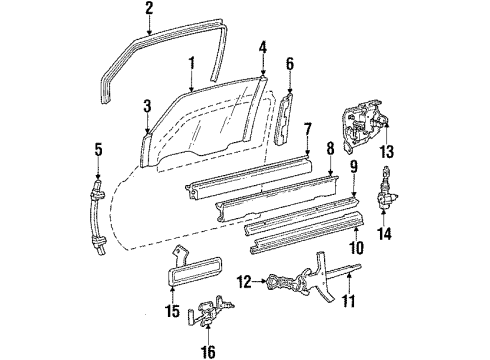 1986 Oldsmobile Toronado Door & Components S/Strip Asm Front Door Inner At Belt Diagram for 20634510