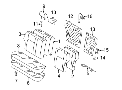 2012 Toyota Corolla Rear Seat Components Seat Back Pad Diagram for 71651-12A10