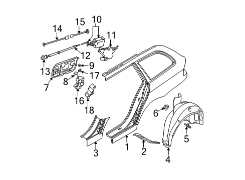 2003 BMW 525i Quarter Panel & Components Left Rear Side Panel Diagram for 41008158005