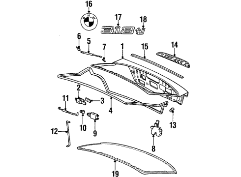 1998 BMW 318ti Trunk Shortened Gas Pressurized Spring Diagram for 51248199736