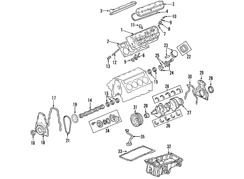 2010 Hummer H3 Cylinder Head & Valves, Camshaft & Timing, Balance Shafts, Crankshaft & Bearings, Pistons, Rings & Bearings Bearings Diagram for 19207210