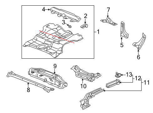 2005 Acura RSX Rear Body - Floor & Rails Crossmember, Middle Floor Diagram for 65700-S6M-A50ZZ